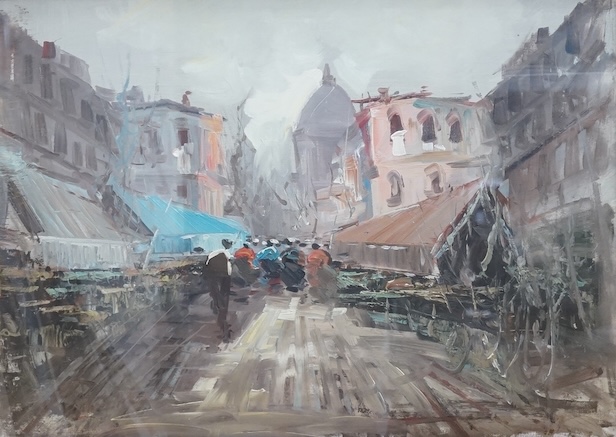 Lino Vito, oil on canvas, Continental street scene, 48 x 68cm, applied plaque to the frame. Condition - good